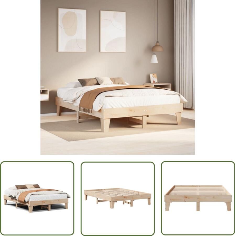 The Living Store Bedframe zonder matras massief grenenhout 140x200 cm Massief Hout Bed Grenenhouten Bed Tweepersoons Bed Frame Boxspring Bed