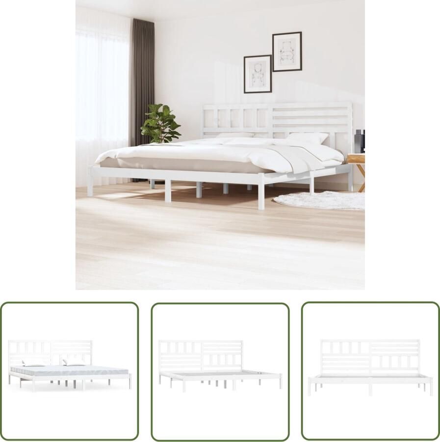 The Living Store Bedframe massief grenenhout wit 180x200 cm 6FT Super King Bedframe Bedframes Eenpersoonsbed Bed Bedombouw Frame Bed Frame Ledikant Bedframe Met Hoofdeinde Eenpersoonsbedden Bedden - Foto 2