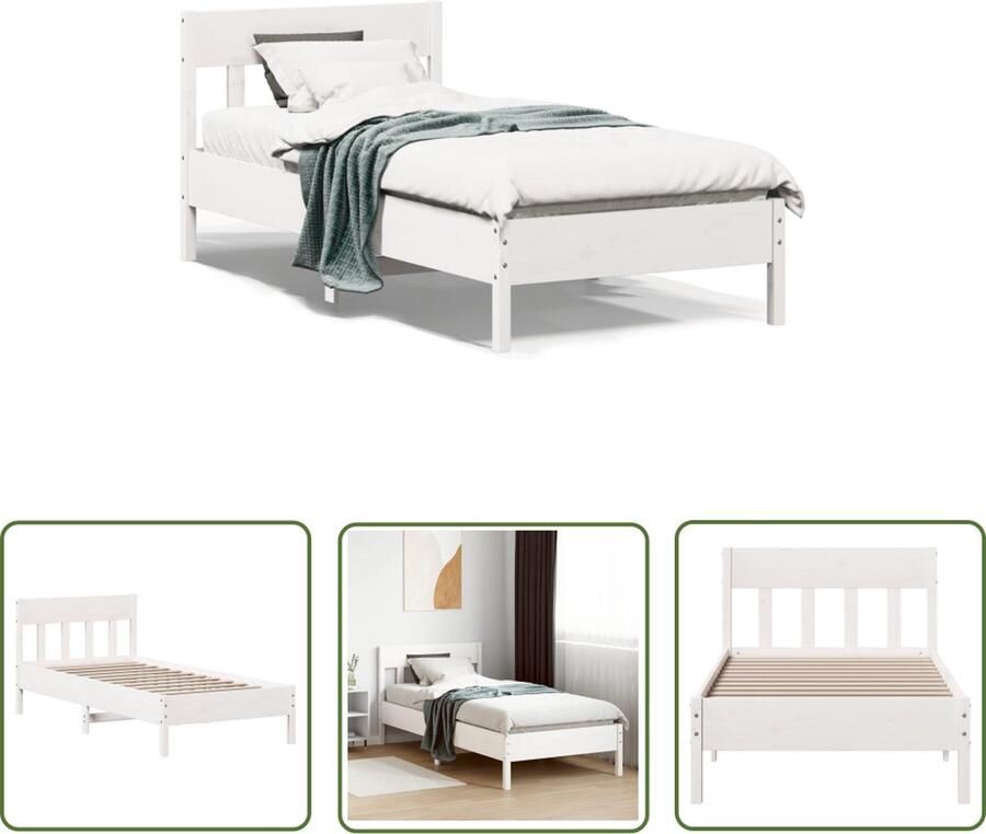 The Living Store Bedframe Grenenhouten Massief 205.5 x 95.5 x 81 cm Multiplex Lattenbodem Massief Hout Bed Grenenhouten Bed Wit Bed Enkelpersoonlig Bed Tweepersoons Bed