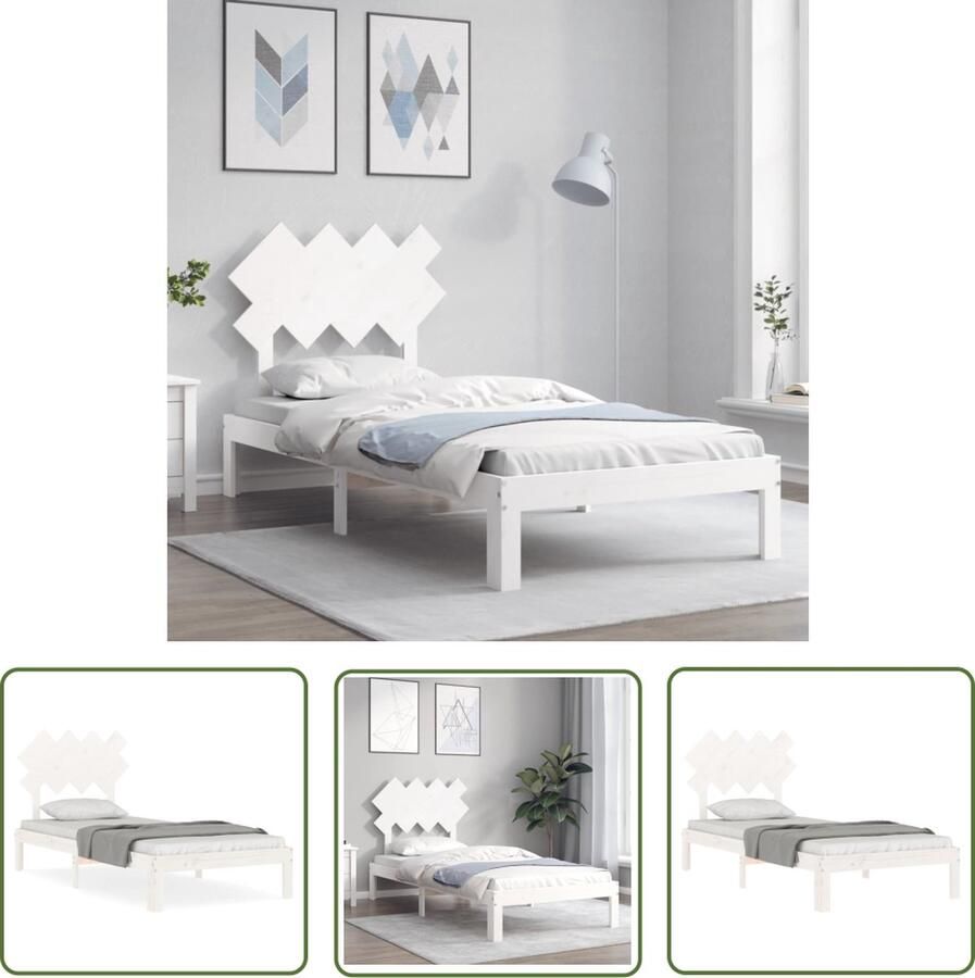 The Living Store Massief Grenenhouten Bedframe Afmeting- 193.5 x 93.5 x 81 cm Ken- Stevig en duurzaam Massief Hout Bed Frame Grenenhouten Bed Wit Bed Frame Enkel Bed Stapelbare Boxspring
