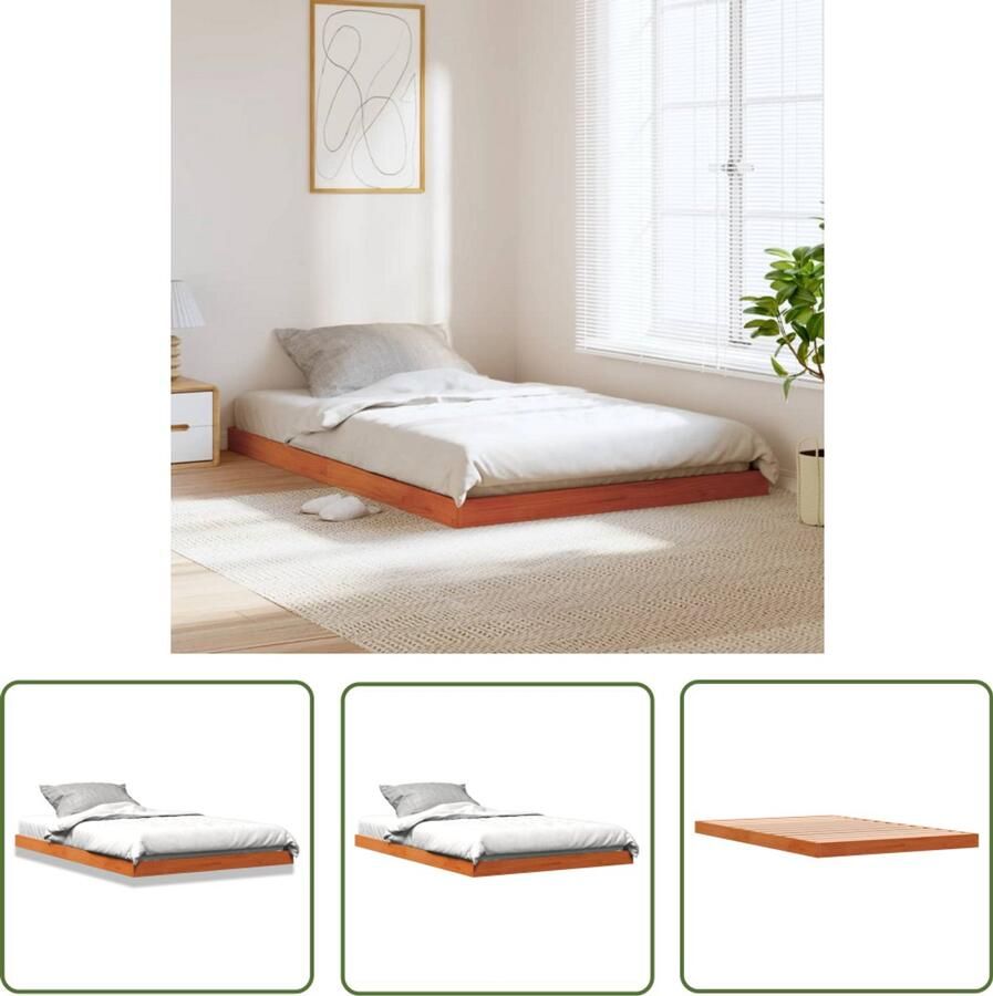 VidaXL Grenenhouten Bed Massief Houten Bed Bedframe massief grenenhout wasbruin 120x190 cm Bruine Bed 120x190 Tweepersoonsbed