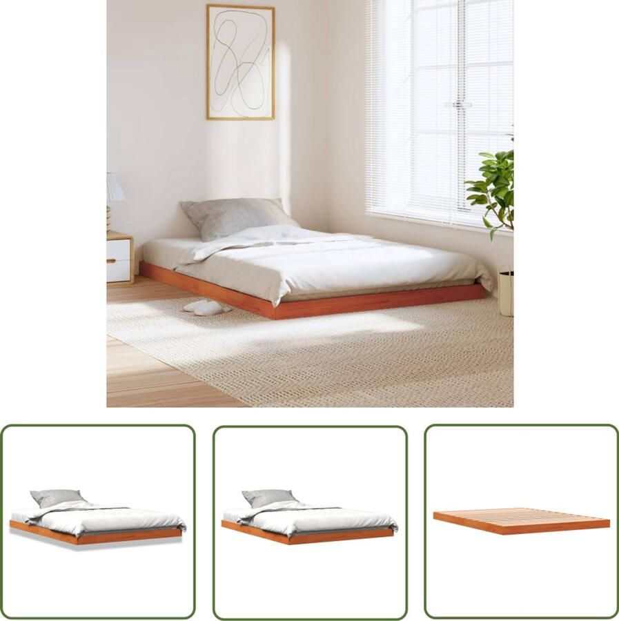 VidaXL Bedframe massief grenenhout wasbruin 135x190 cm Massief Houten Bed Grenenhouten Bed Bedframe Bruin Bed 135x190 Tweepersoonsbed