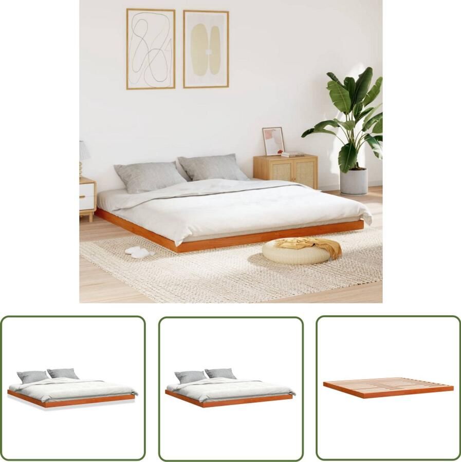 VidaXL Bedframe massief grenenhout wasbruin 180x200 cm Massief Houten Bed Grenenhouten Bed Bruine Bed King Size Bed Boxspring Bed