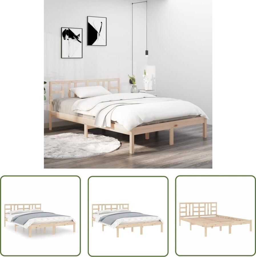 The Living Store Bedframe Grenenhout Massief Multiplex lattenbodem 195.5 x 145.5 x 31 cm 140 x 190 cm Montage vereist Massief Houten Bed Grenenhouten Bed Tweepersoonsbed Boxspring Frame Bedframe