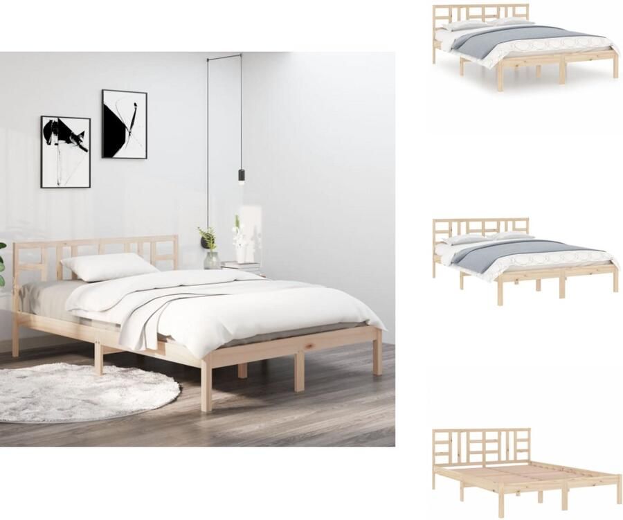 The Living Store Bedframe Grenenhout Massief Multiplex lattenbodem 195.5 x 145.5 x 31 cm 140 x 190 cm Montage vereist Massief Houten Bed Grenenhouten Bed Tweepersoonsbed Boxspring Frame Bedframe - Foto 2