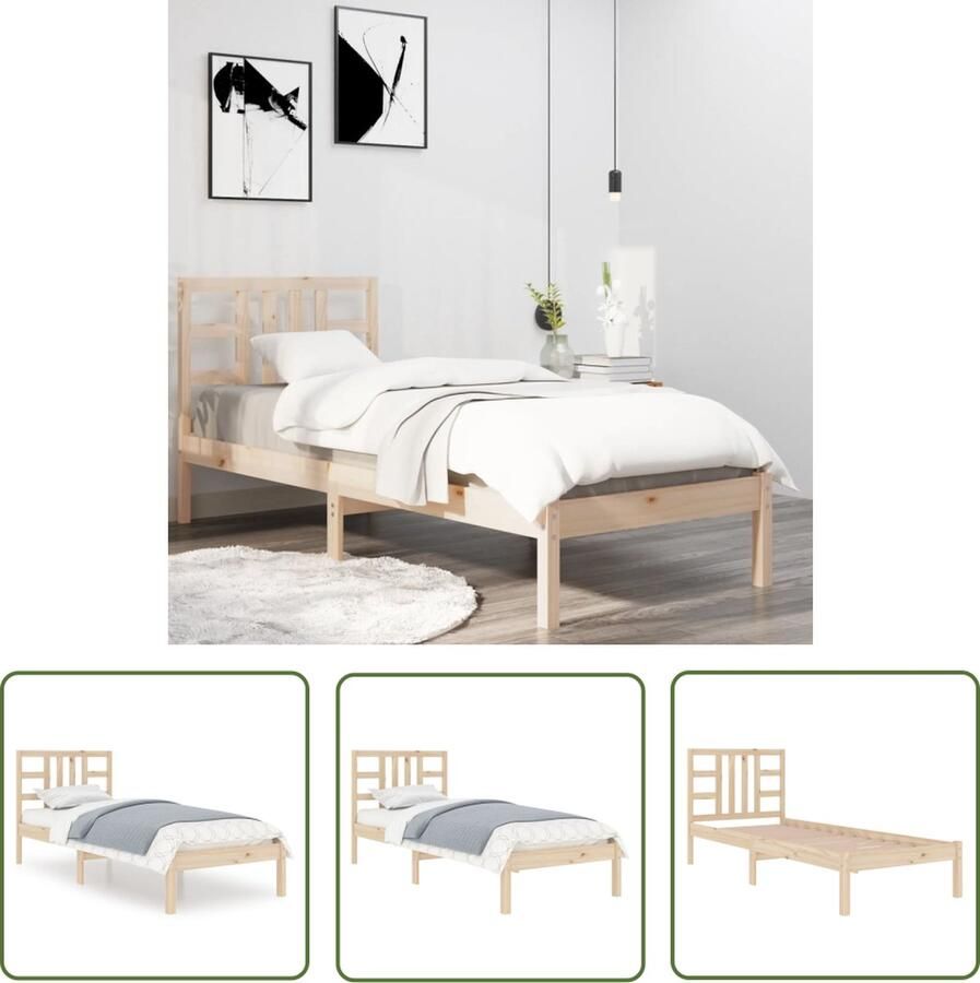 The Living Store Bedframe Massief Grenenhout 195.5 x 80.5 x 31 cm Rustiek Ontwerp Massief Houten Bed Grenenhouten Bed Vintage Bed Landelijk Bed Tweepersoonsbed