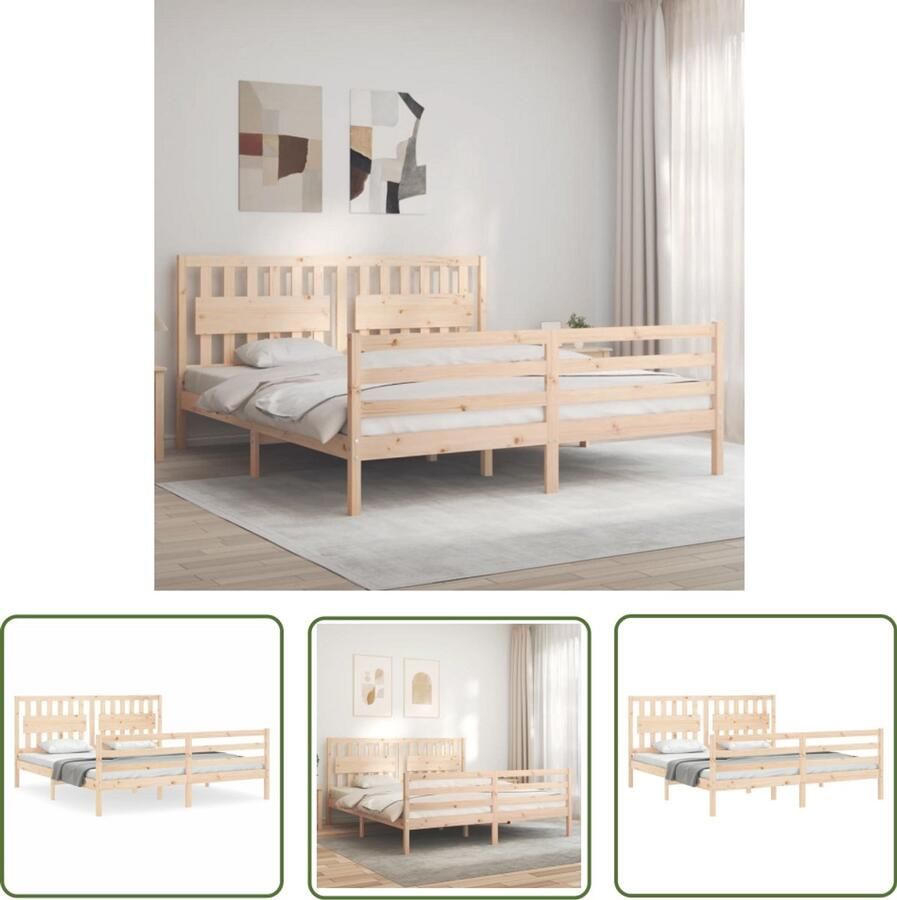VidaXL Grenenhouten Bed Massief Houten Bed Bedframe met hoofdbord massief hout Bed Frame Tweepersoons Bed King Size Bed