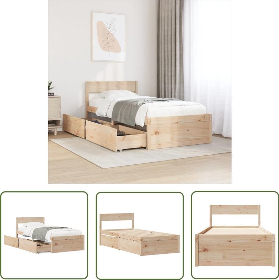 VidaXL Bedframe zonder matras massief grenenhout 100x200 cm Massief Houten Bed Grenenhouten Bed Bedframe Met Lade Tweepersoons Bed 100x200