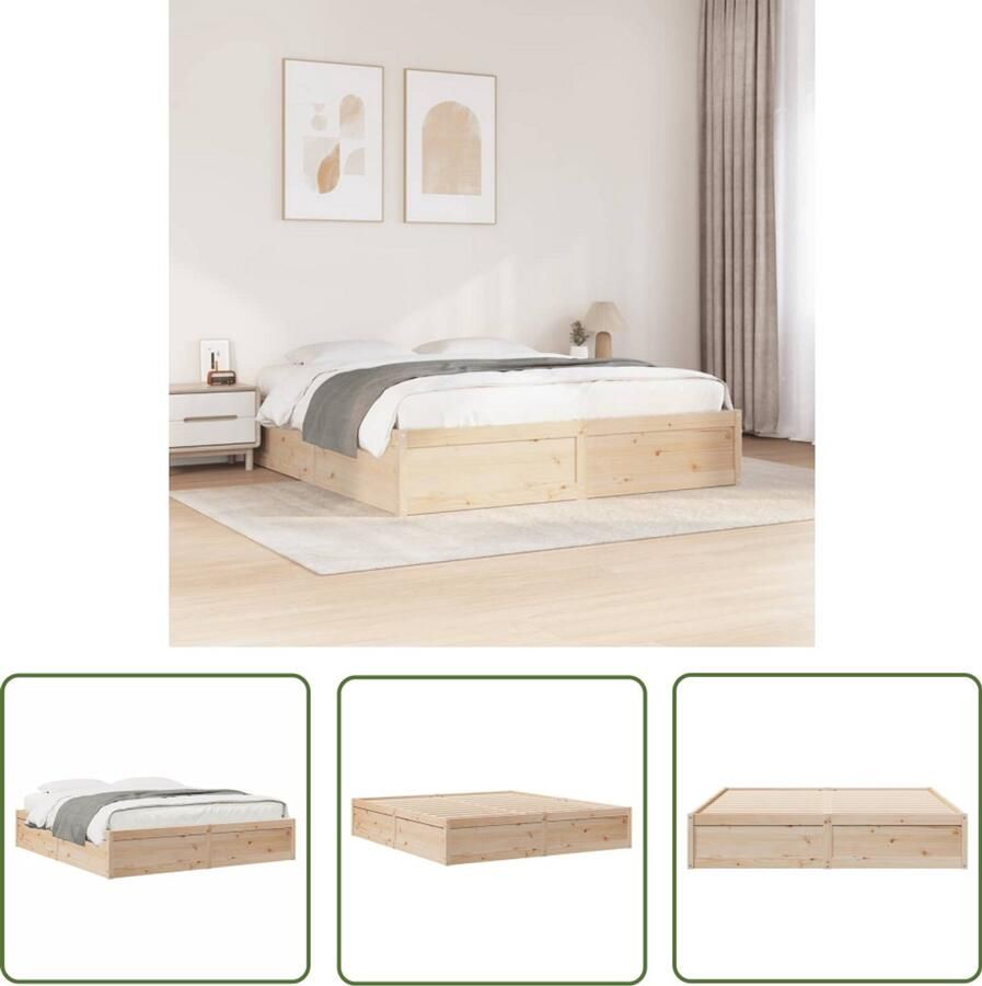 VidaXL Grenenhouten Bed Massief Houten Bed Bedframe zonder matras massief grenenhout 180x200 cm Bedframe 180x200 Tweepersoons Bed Minimalistisch Bed
