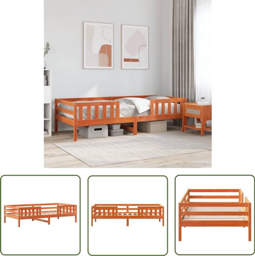 VidaXL Grenenhouten Bed Massief Houten Bed Bedframe zonder matras massief grenenhout wasbruin 75x190 cm Bed Frame Bruin Tweepersoons Bed Compact Bed