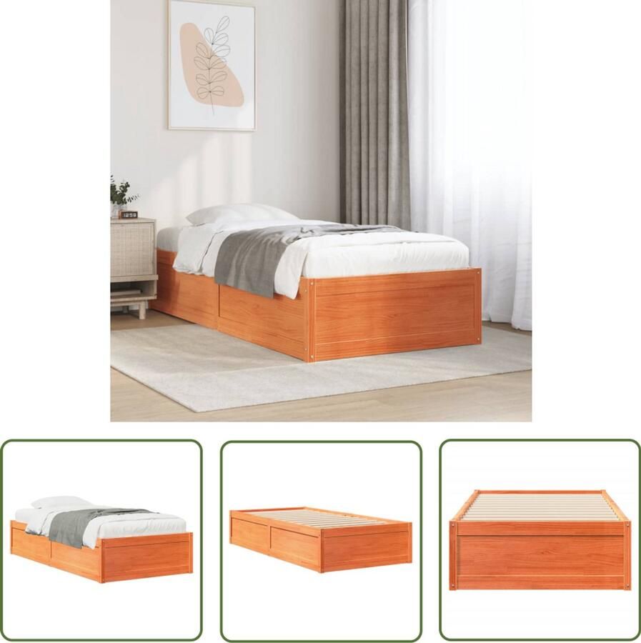 VidaXL Grenenhouten Bed Massief Houten Bed Bedframe zonder matras massief grenenhout wasbruin 90x190 cm Bed Frame Bed Without Mattress Bruine Bed