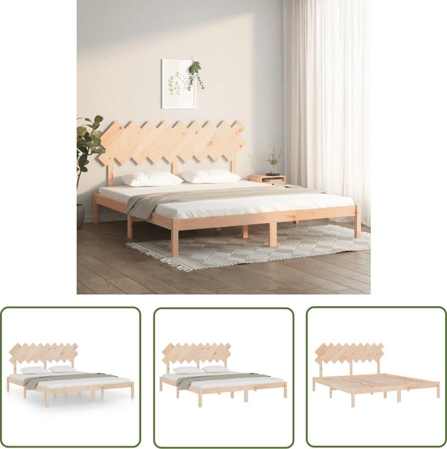 The Living Store Massief Grenenhouten Bedframe 205.5 x 185.5 x 31 cm Stevige Lattenbodem Comfortabel Hoofdeinde Massief Houten Bed Frame Grenenhouten Bed King Size Bed Tweepersoons Bed Modern Bed Frame