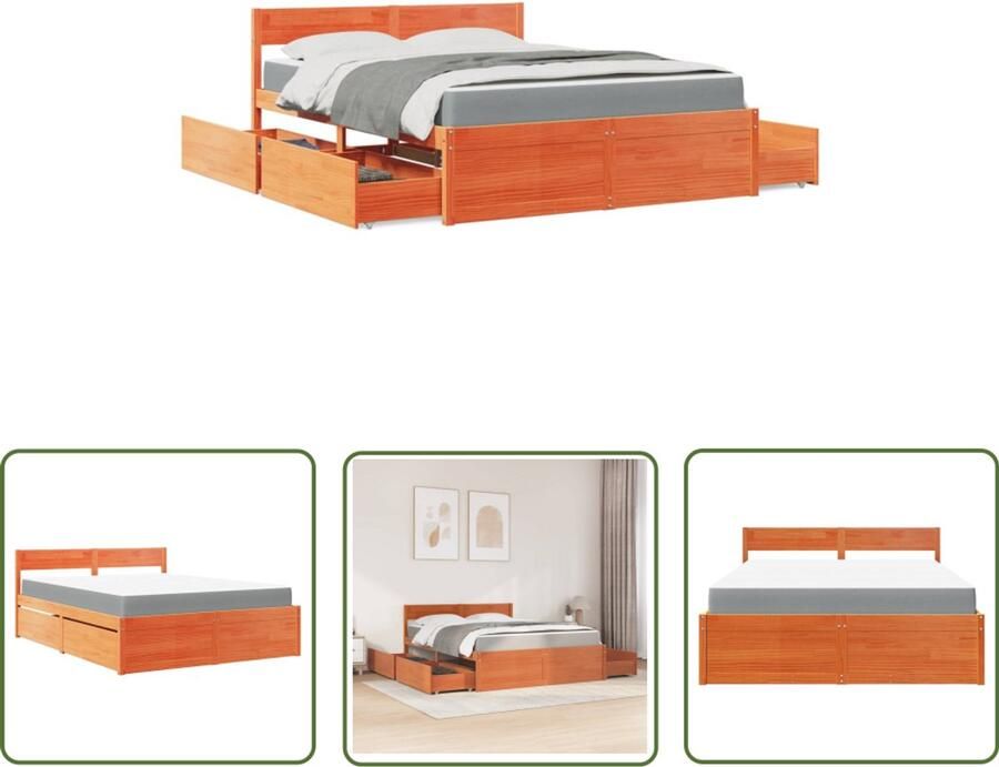 VidaXL Grenenhouten Bed Massief Houten Bed met lades en matras massief grenenhout wasbruin 160x200 cm Bruine Bed Boxspring Bed Tweepersoonsbed