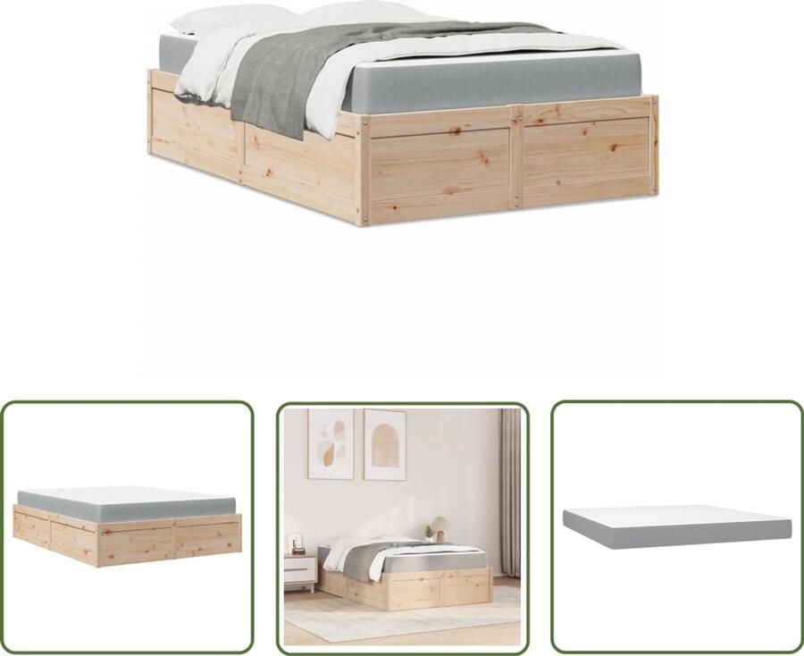 VidaXL Grenenhouten Bed Massief Houten Bed met matras massief grenenhout 120x200 cm Tweepersoonsbed Boxspring Bed Pocketveringmatras