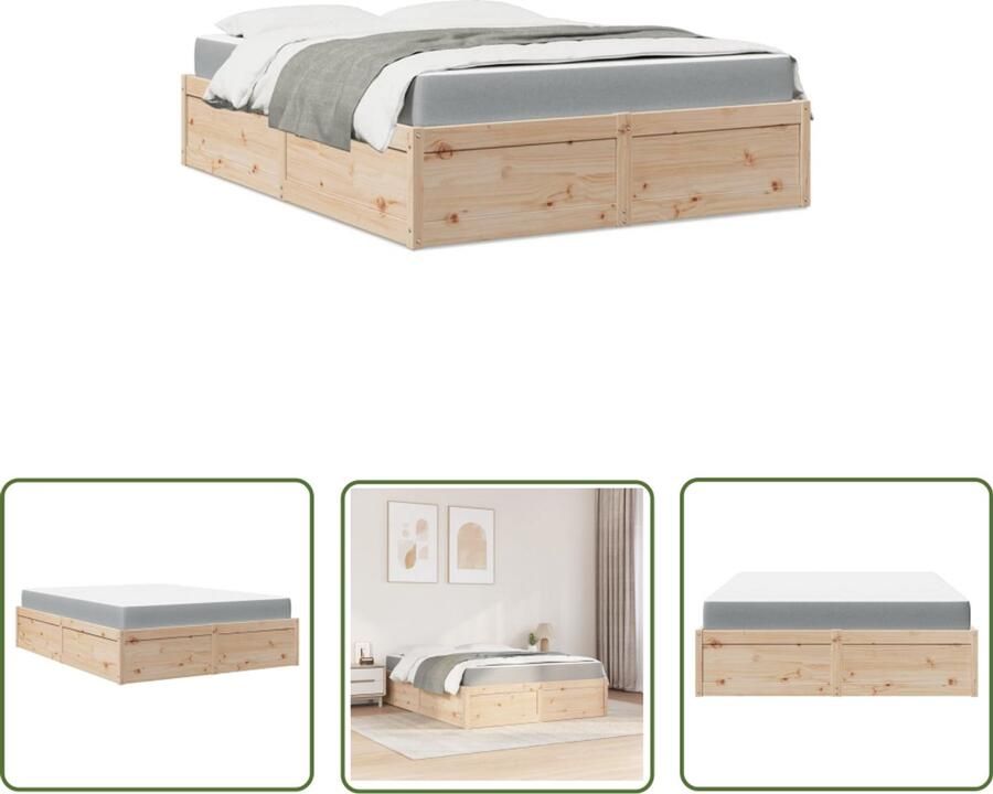 VidaXL Grenenhouten Bed Massief Houten Bed met matras massief grenenhout 160x200 cm Pocketveringmatras Tweepersoonsbed Bed Frame