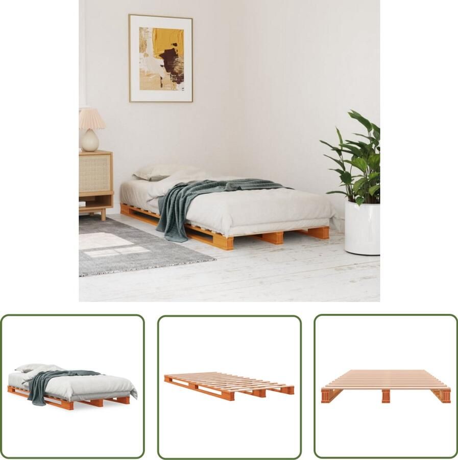 VidaXL Palletbed massief grenenhout wasbruin 90x200 cm Palletbed Grenenhouten Bed Vintage Bed Industriële Slaapkamer Compact Bed