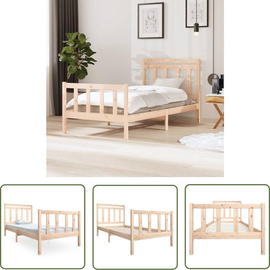The Living Store Bedframe massief hout 100x200 cm Bedframe Bedframes Eenpersoonsbed Bed Bedombouw Frame Bed Frame Ledikant Bedframe Met Hoofdeinde Eenpersoonsbedden Bedden - Foto 2
