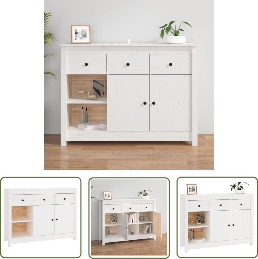 VidaXL Dressoir 100x35x74 cm massief grenenhout wit Dressoir Grenenhouten Dressoir Wit Dressoir Vintage Dressoir Landelijk Dressoir