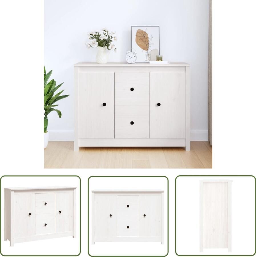 VidaXL Dressoir 100x35x74 cm massief grenenhout wit Dressoir Grenenhouten Dressoir Wit Dressoir Vintage Dressoir Landelijk Dressoir