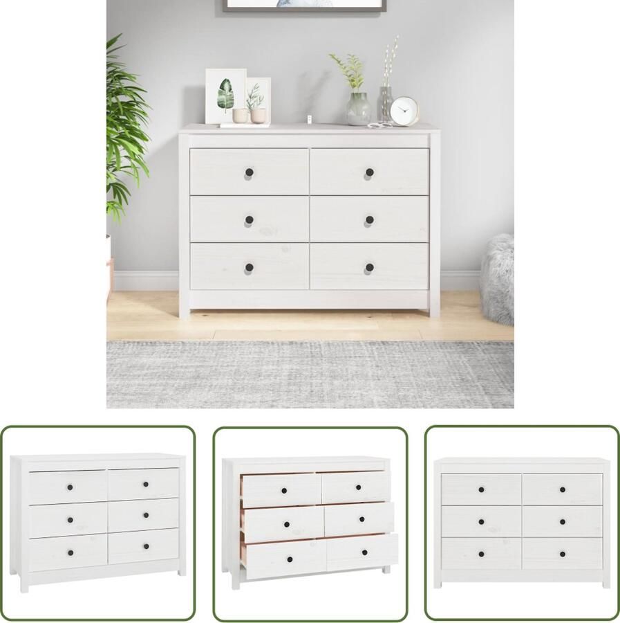 VidaXL Dressoir 100x40x72 cm massief grenenhout wit Dressoir Grenenhouten Dressoir Wit Dressoir Salontafel Tv Tafel