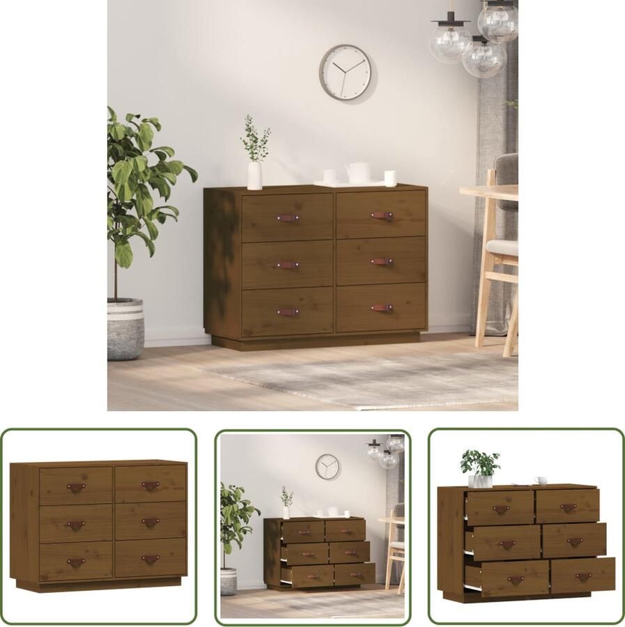 The Living Store Dressoir 100x40x75 cm massief grenenhout honingbruin Dressoir Houten Dressoir Massief Hout Grenoblehouten Dressoir Vintage Dressoir
