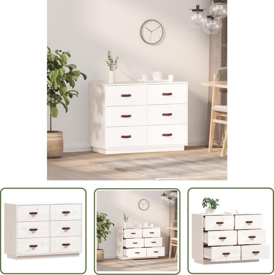 The Living Store Dressoir 100x40x75 cm massief grenenhout wit Dressoir Houten Dressoir Grenenhout Dressoir Vintage Dressoir Salontafel