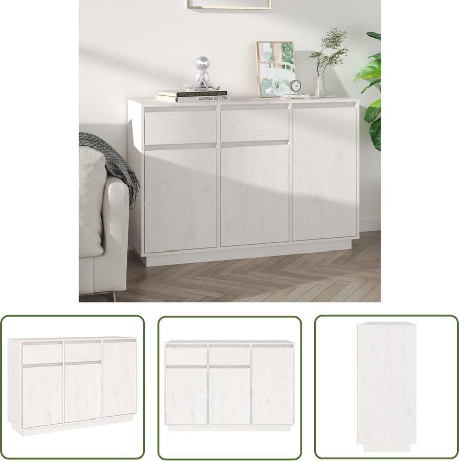 The Living Store Dressoir 110x34x75 cm massief grenenhout wit Dressoir Houten Dressoir Vintage Dressoir Landelijke Dressoir Salontafel