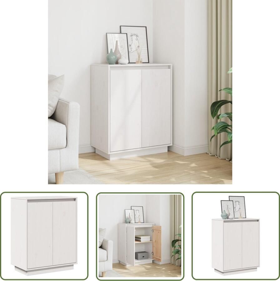 The Living Store Dressoir 60x34x75 cm massief grenenhout wit Dressoir Opbergkast Buffetkast Houtmeubilair Grenenhouten Kast