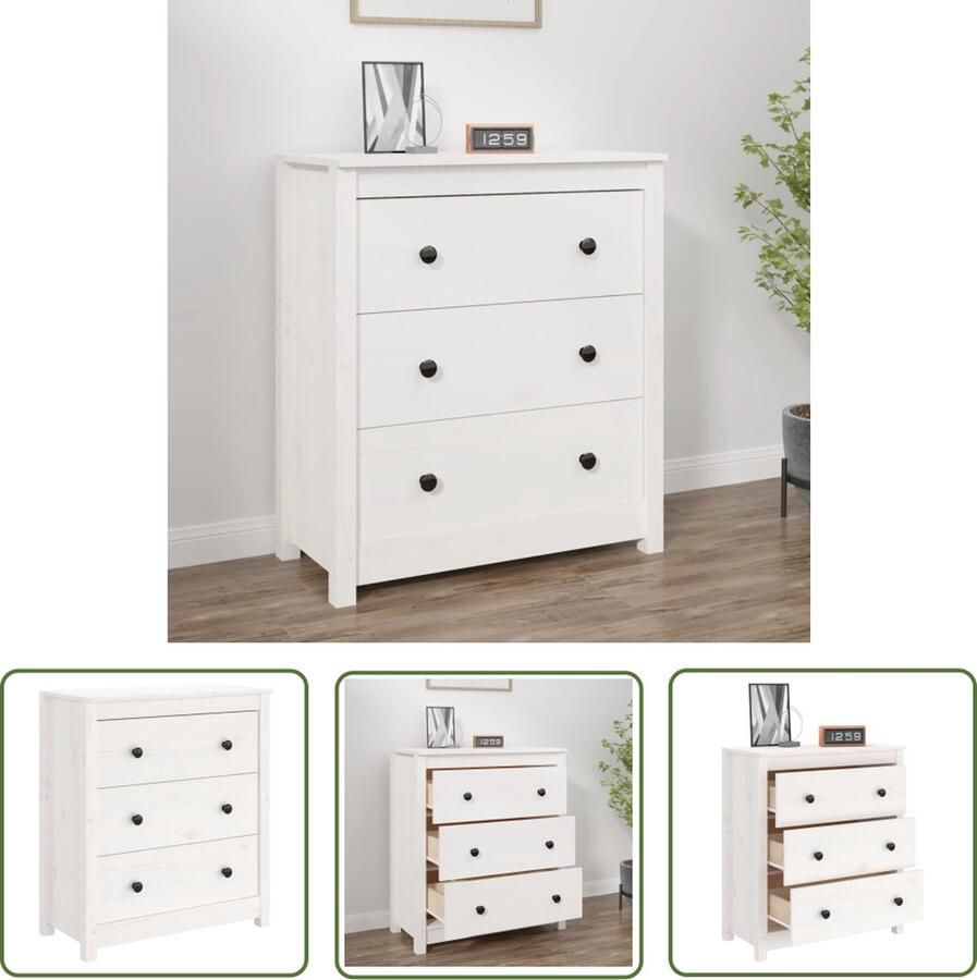 VidaXL Dressoir 70x35x80 cm massief grenenhout wit Dressoir Grenenhouten Dressoir Wit Dressoir Salontafel Tv Tafel - Foto 2