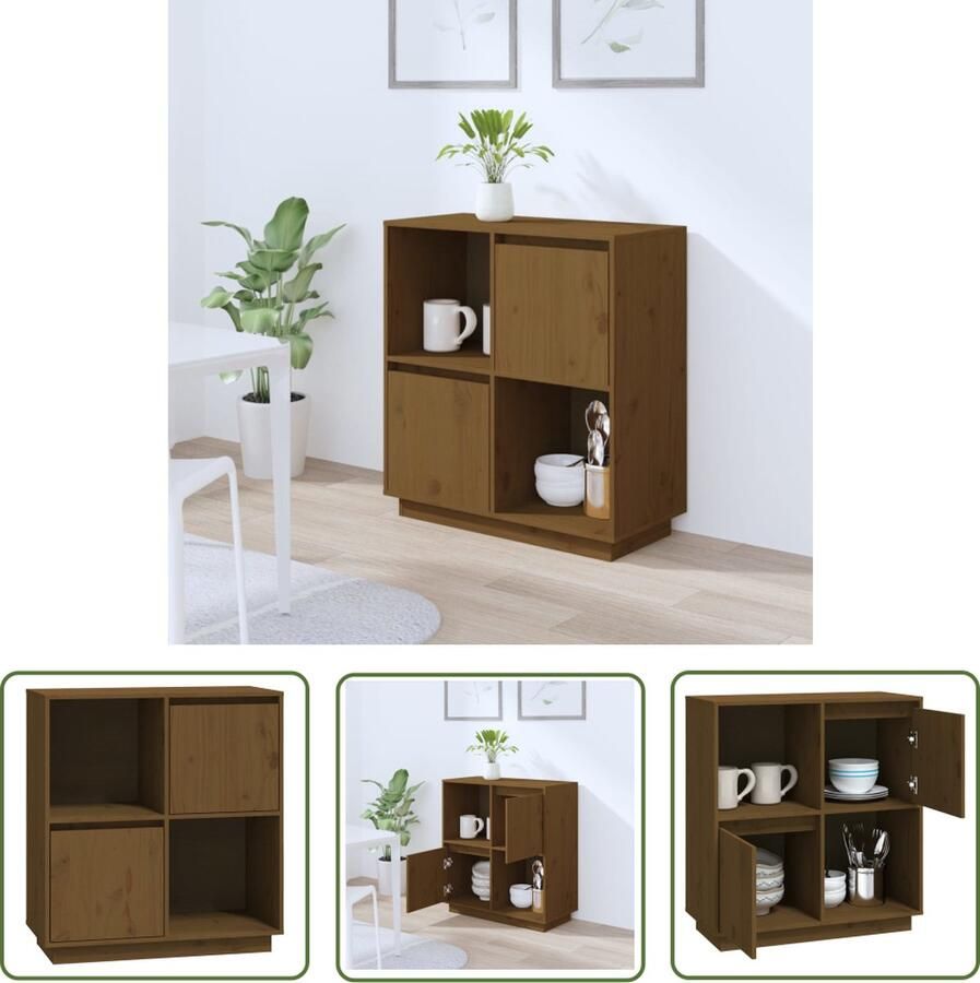 VidaXL Dressoir 74x35x80 cm massief grenenhout honingbruin Dressoir Grenenhouten Dressoir Vintage Dressoir Landelijk Dressoir Salontafel