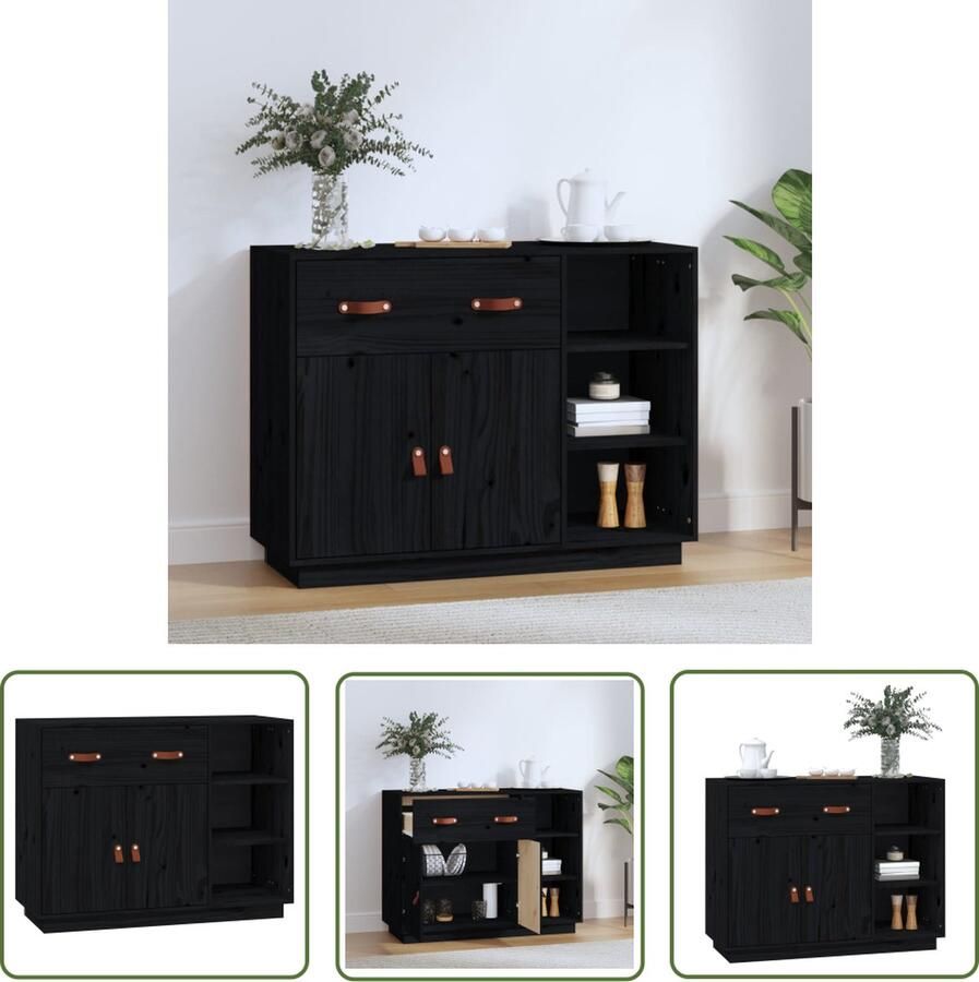 VidaXL Dressoir 98 5x40x75 cm massief grenenhout zwart Dressoir Grenenhouten Dressoir Vintage Dressoir Landelijk Dressoir Salontafel