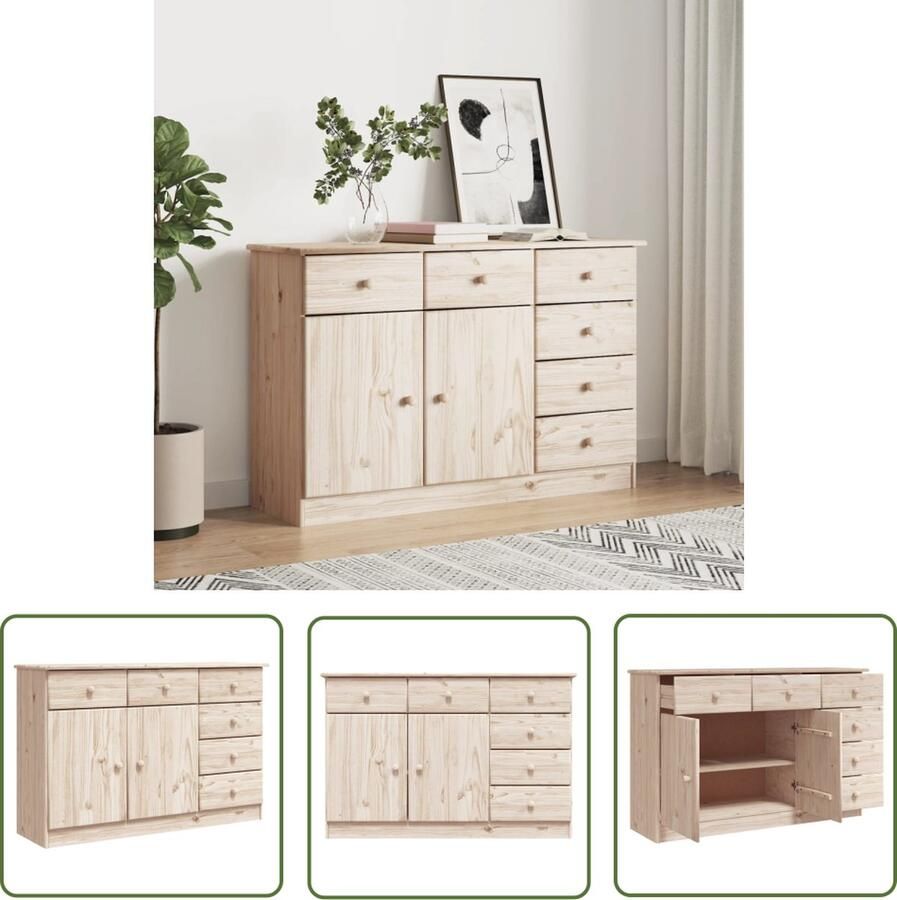 The Living Store Dressoir ALTA 112x35x73 cm massief grenenhout wit Dressoir Houten Dressoir Opbergkast Salontafel Livingroom Furniture - Foto 2
