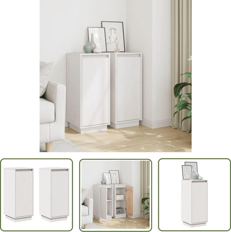The Living Store Dressoirs 2 st 31 5x34x75 cm massief grenenhout wit Bijzetkast Dressoir Opbergkast Houten Kast Grenenhouten Kast