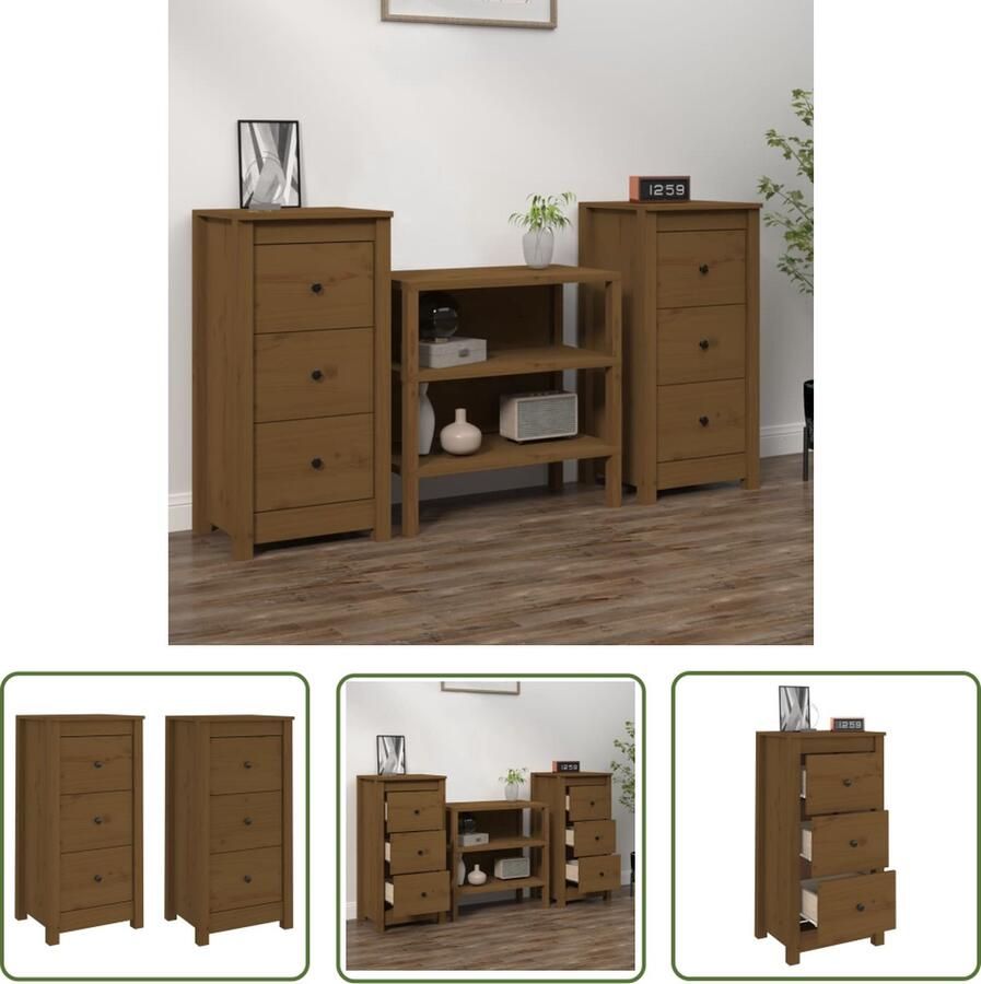 The Living Store Dressoirs 2 st 40x35x80 cm massief grenenhout honingbruin Houten Dressoors Dessoirs Kopen Dressoir Massief Hout Honigbruin Dressoir Opbergdressoir - Foto 2