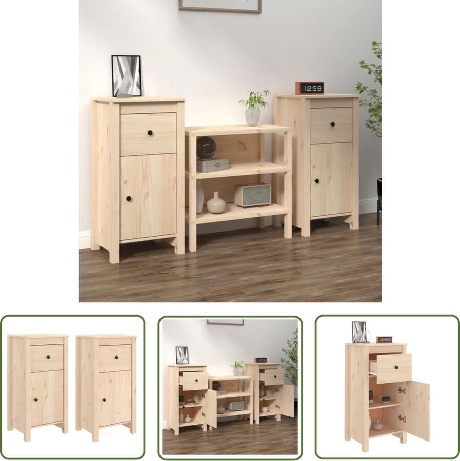 The Living Store Dressoirs 2 st 40x35x80 cm massief grenenhout Dressoir Massief Hout Grenenhouten Dressoir Opbergmeubels Woonaccessoires