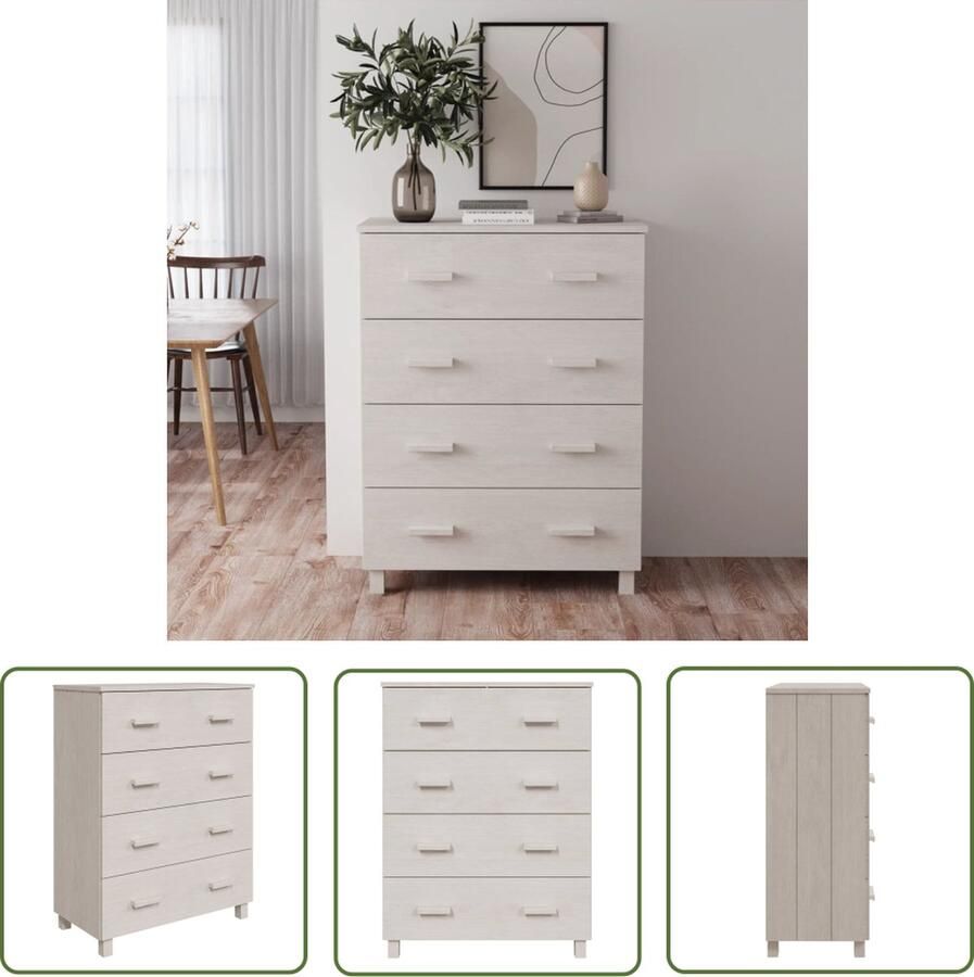 The Living Store Dressoir HAMAR 79x40x103 5 cm massief grenenhout wit Dressoir Commode Salontafel Houtmeubilair Grenenhouten Dressoir