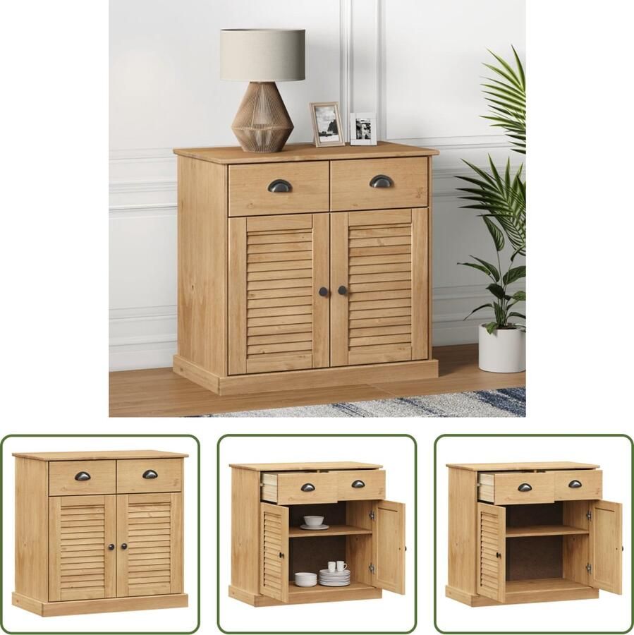 VidaXL Dressoir met lades VIGO 78x40x75 cm massief grenenhout Dressoir Grenenhouten Dressoir Bruine Dressoir Vintage Dressoir Landelijke Dressoir