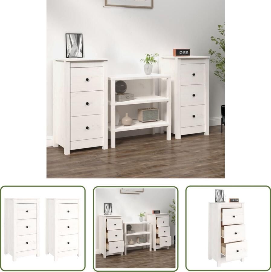 The Living Store Dressoirs 2 st 40x35x80 cm massief grenenhout wit Dressoir Kast Bijzetkast Houten Meubel Grenenhouten Dressoir