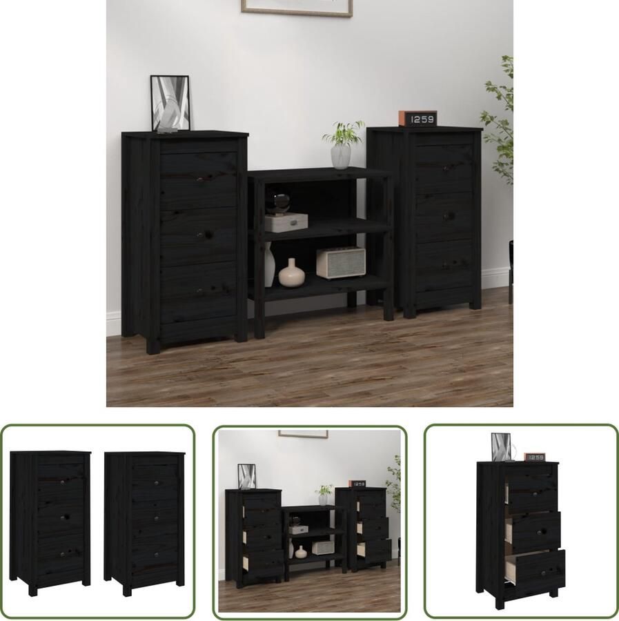 VidaXL Dressoir 40x35x80 cm massief grenenhout zwart Dressoir Grenenhouten Dressoir Vintage Dressoir Landelijke Dressoir Salontafel - Foto 4