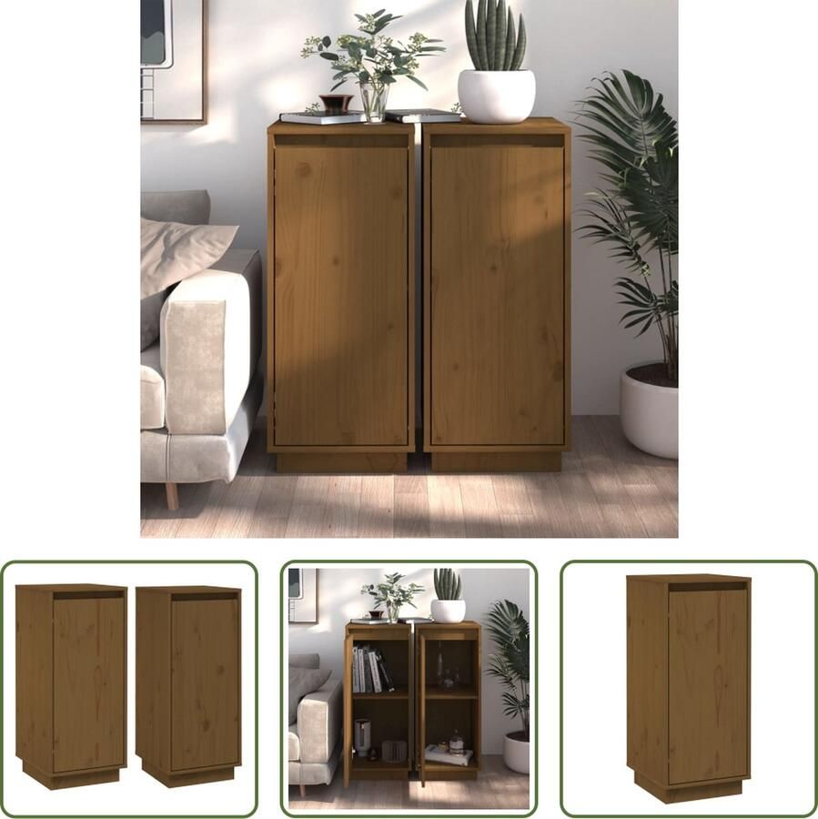 The Living Store Dressoirs 2 st 31 5x34x75 cm massief grenenhout honingbruin Bijzetkast Dressoir Hout Grenenhout Honingbruin