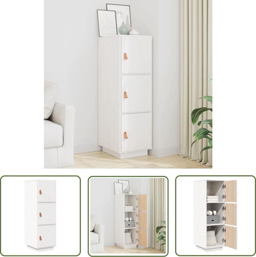 The Living Store Hoge kast 34x40x108 5 cm massief grenenhout wit Dressoir Houten Meubel Grenoble Hout Vintage Kast Opslagmeubilair