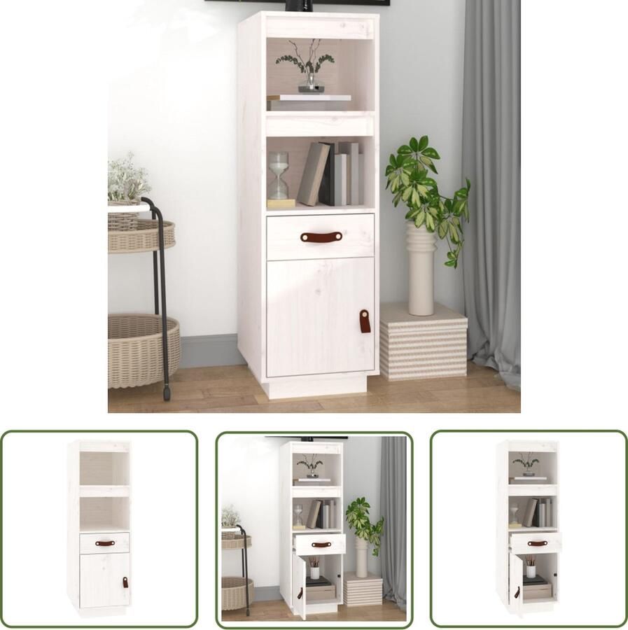 The Living Store Hoge kast 34x40x108 5 cm massief grenenhout wit Hoge Kast Grenoble Hout Wit Opslagruimte Boekenplank