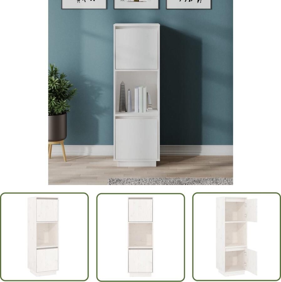 The Living Store Hoge kast 38x35x117 cm massief grenenhout wit Hoge Kast Grenoblehouten Kast Witte Kast Opbergkast Boekenkast