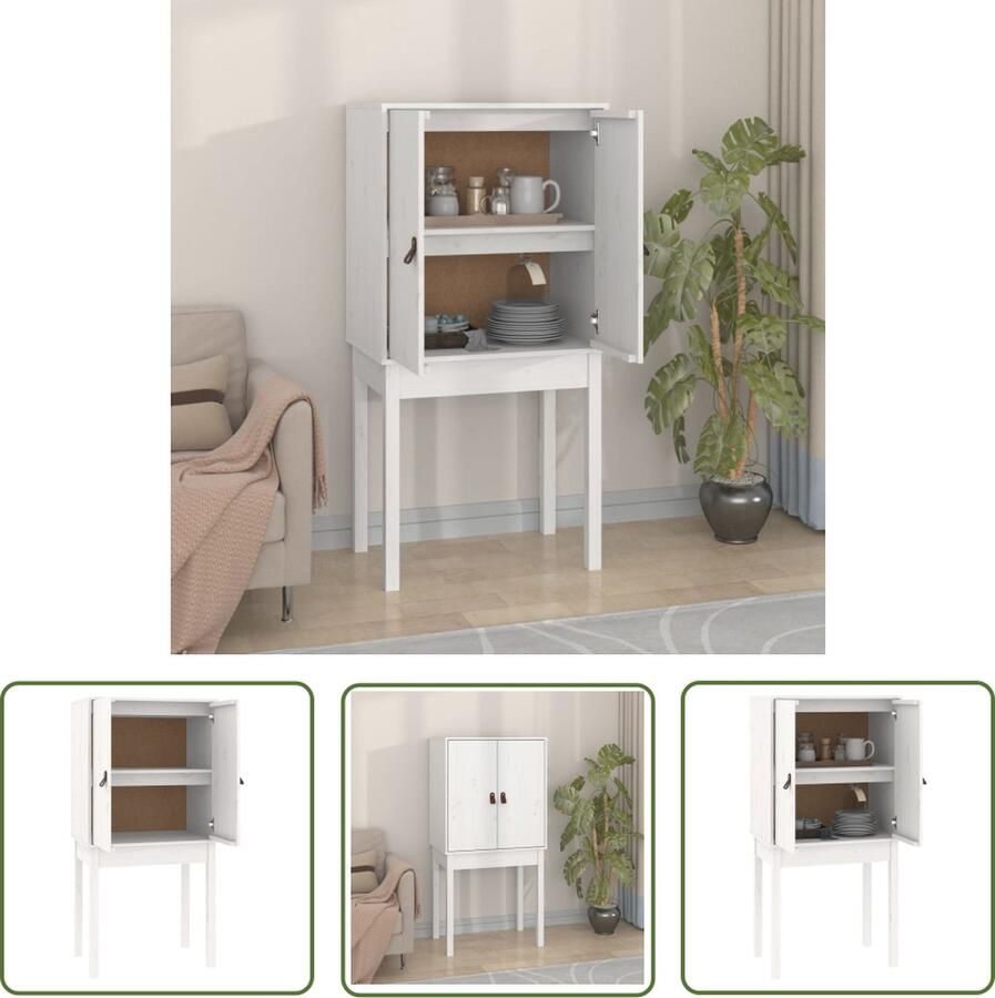 The Living Store Hoge kast 60x40x120 cm massief grenenhout wit Hoge Kast Hout Kast Grenenhouten Kast Witte Kast Opbergkast