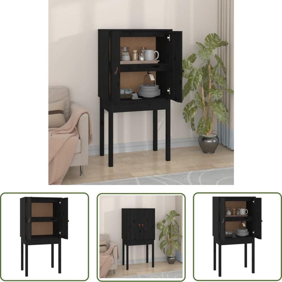 The Living Store Hoge kast 60x40x120 cm massief grenenhout zwart Hoge Kast Houtkaste Grenoble Kast Vintage Kast Industriële Kast