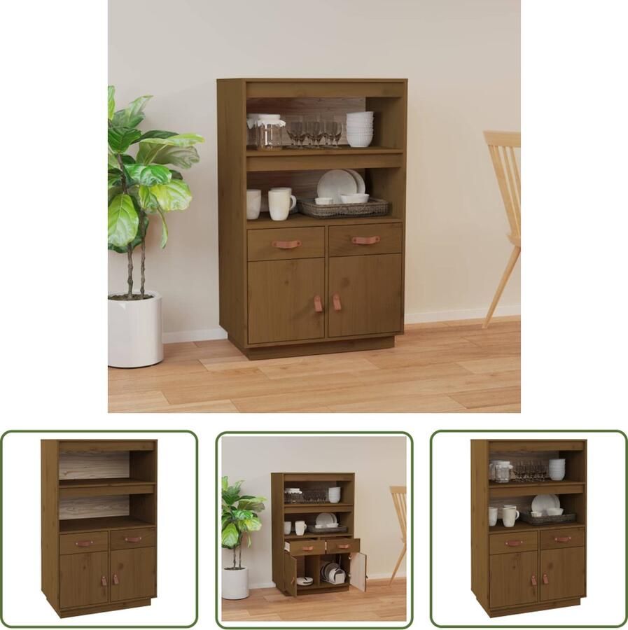 The Living Store Hoge kast 67x40x108 5 cm massief grenenhout honingbruin Hoge Kast Grenoble Hout Opbergkast Vintage Kast Salontafel