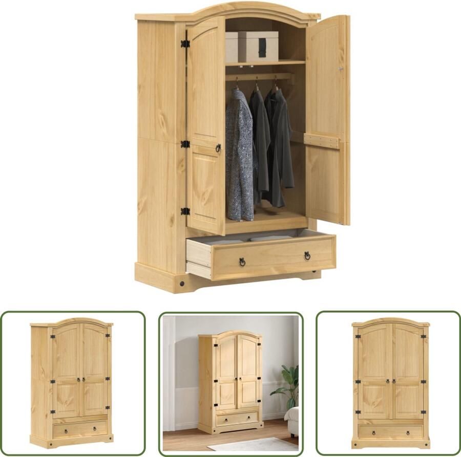 The Living Store Kledingkast Corona 101x52x170 cm massief grenenhout Kledingkast Grenenhouten Kast Vintage Kast Rustic Furniture Opbergkast