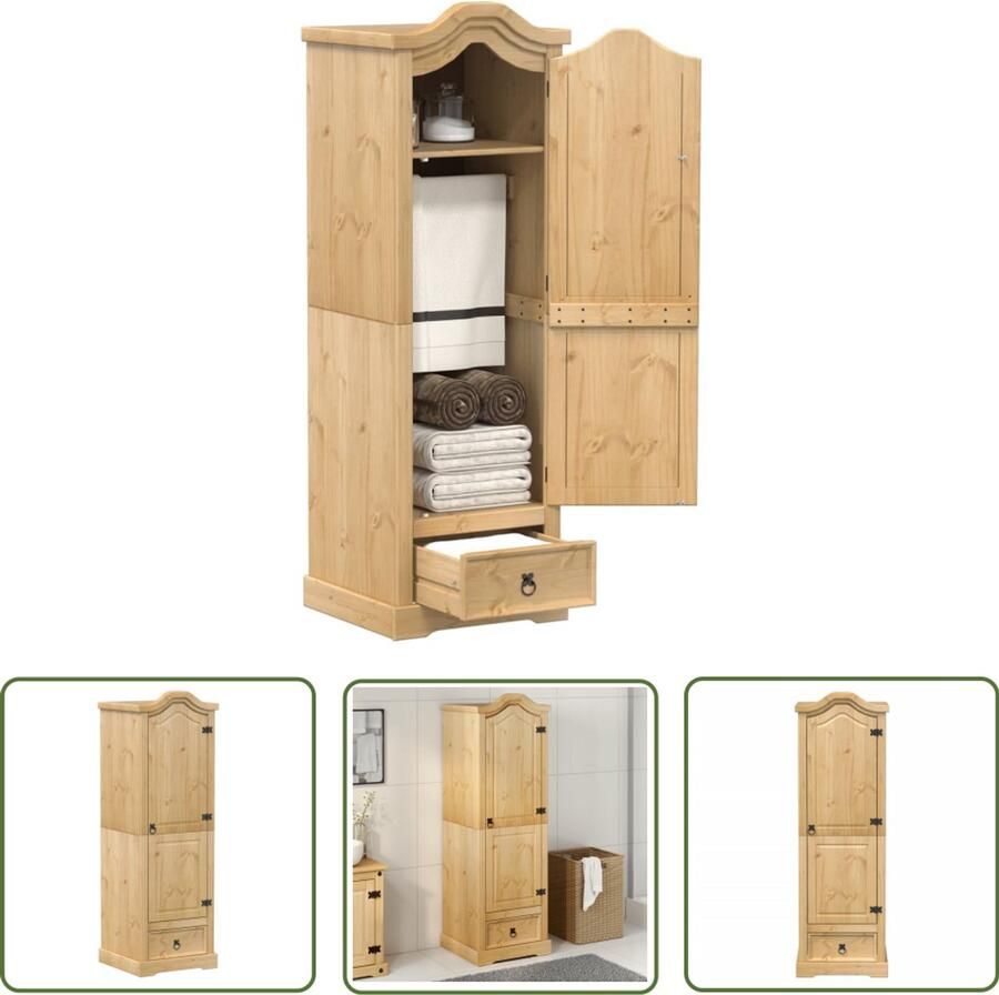 The Living Store Kledingkast Corona 55x52x170 cm massief grenenhout Kledingkast Grenenhouten Kast Vintage Kast Ruime Kast Opbergkast