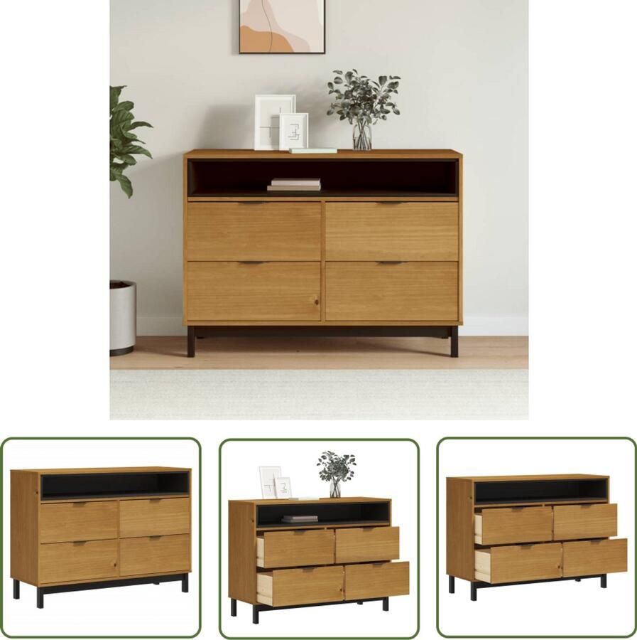 VidaXL Grenenhouten Kast Ladekast FLAM 110x40x80 cm massief grenenhout Opbergkast Salontafel Tv Tafel