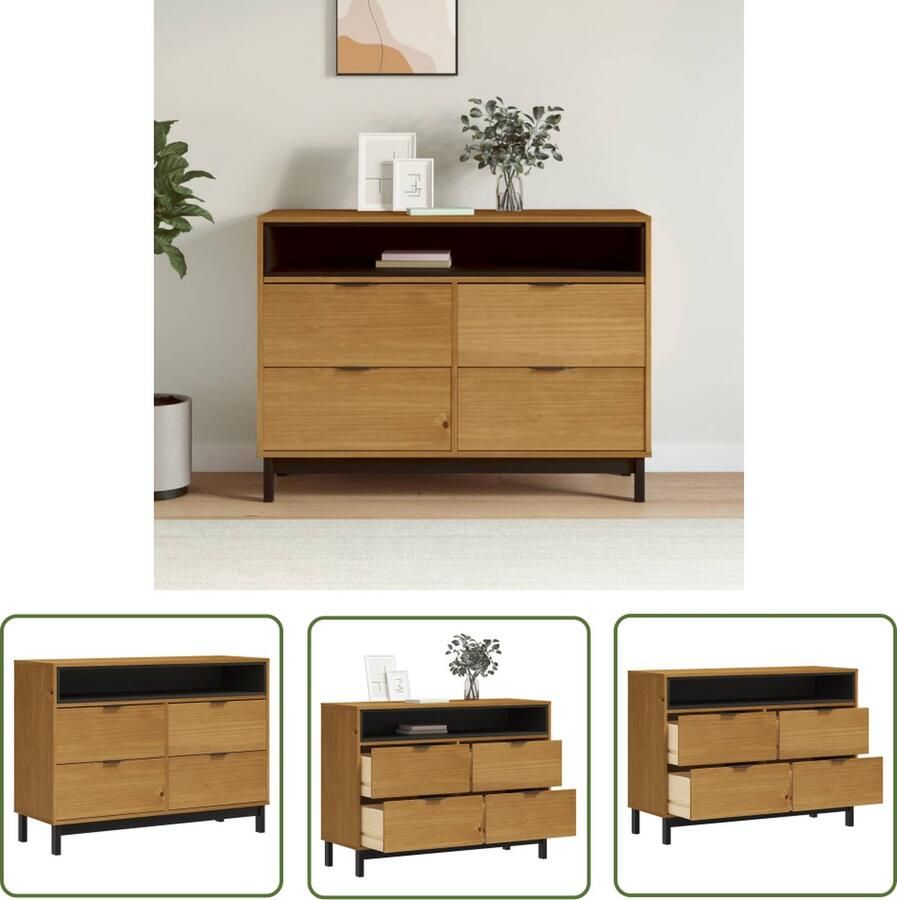 VidaXL Grenenhouten Kast Ladekast FLAM 110x40x80 cm massief grenenhout Vintage Kast Opbergkast Salontafel